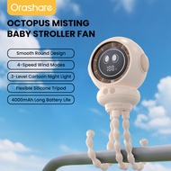 Orashare OCF04 พัดลมติดรถเข็นเด็ก 4000mAh พัดลมปลาหมึกแบบหนีบพร้อมไฟ 4 ระดับความเร็ว เสียงเงียบ