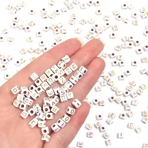 100pcs A-Z Acrylic Square Letter Beads 4.5mm Gold Color Loose Spacer Bead for DIY Bracelet Necklace 