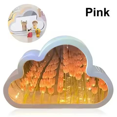 Cloud Tulip Night Light Handmade DIY Material Flower Home Decor Mirror Creative Atmosphere Lamp Birt