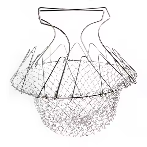 HILIFE Cooking Basket Fryer Tool French Fries Basket Colander Steam Rinse Strainer Stainless Steel F