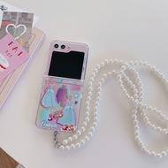 เคสโทรศัพท์โซ่ไข่มุกลายการ์ตูนนางเงือกสำหรับ Samsung Galaxy Z Flip 3 4 5 Z เคส Flip3 Flip5 Flip4กันก