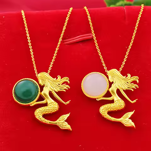 Beautiful Meaning Feldspar Mermaid Pendant For Women 24K Gold AU999 | Meet happiness, accompanied by