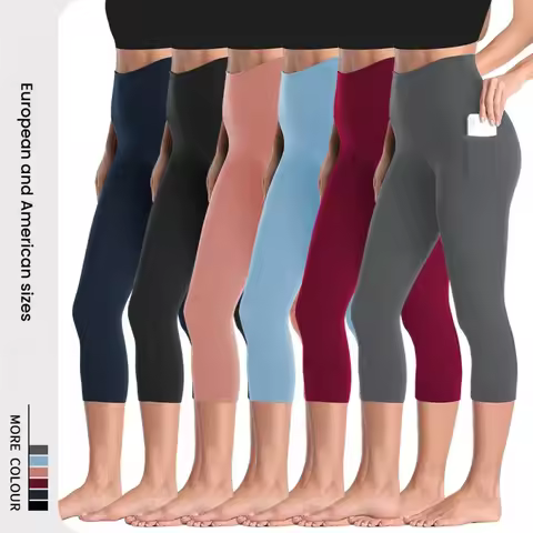 High Waisted Women's Capri Yoga Pants with Pockets Tummy Control Summer 7/8 Leggings Sports Workout 