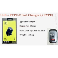QUAT USB + TYPE-C Fast Charger Adapter (2 Type)
