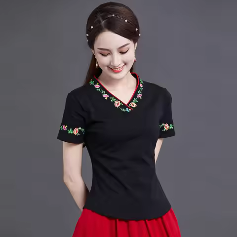 Ladies Chinese Tops Women 2025 Chinese T Shirt Oblique Shanghai Shirt Qipao Cheongsam Top Chinese St