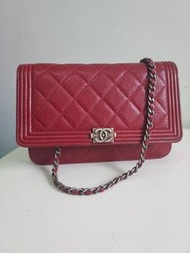Chanel Boy Wallet on Chain  woc 紅色荔枝皮鏈條錢包