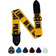 7pcs Yellow Guitar Strap Set - Soft & Comfortable, Includes 5 Picks & Holder - Fits Electric & Acous
