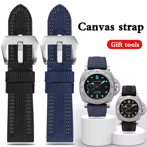 24mm 26mm High Quality Nylon Canvas +cowhide Strap Watchband For Panerai pam985 984 441 Submersiblea