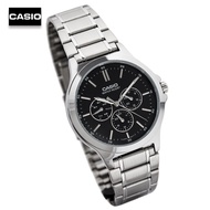 Velashop นาฬิกาข้อมือผู้ชายคาสิโอ Casio Standard  สายสแตนเลสสีเงิน หน้าปัดดำ รุ่น MTP-V300D-1AUDF, MTP-V300D-1A, MTP-V300D