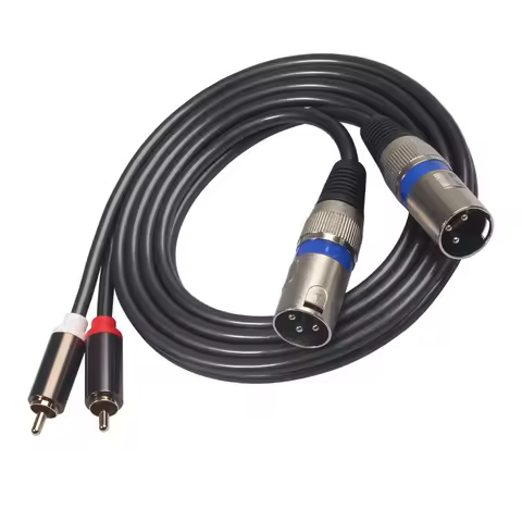 1.5m/4.9ft Dual XLR Male to Dual RCA Male Cable Zinc Alloy Canon Head Audio Microphone Cable Adapter