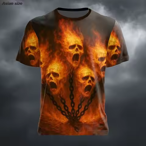 3D Skulls T Shirt Halloween Men's Optical Illusion 3D Skulls T Shirt Short Sleeve T shirt 3D Print C