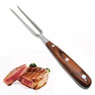 1PC 11.8 Inch Meat Fork Stainless Steel Carving Fork With Wooden Handle Two Prong Fork Meat Cooking 