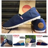 sepatu casual slip-on wakai pria dan wanita navy polos/navy kombinasi/navy motif/sepatu slop/sepatu 