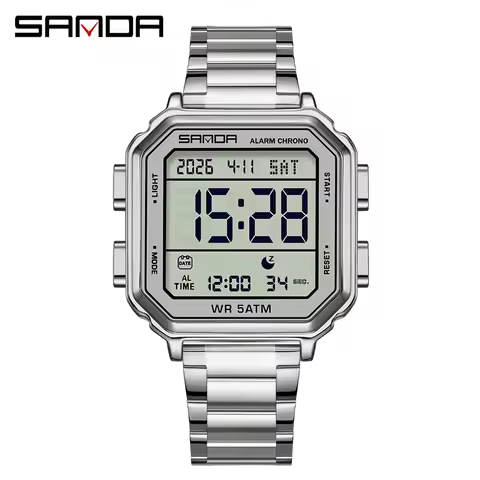 SANDA 6379 Fashion Electronic Watches for Man Calendar Luminous Stopwatch Chronograph Alarm Clock Sp
