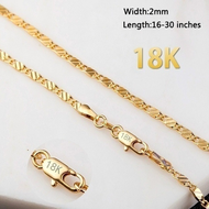 แฟชั่นใหม่สร้อยคอแบบโซ่ทอง18K สีทึบสำหรับผู้ชายและผู้หญิงสร้อยคอแบบบางและกว้าง2มม. สำหรับงานแต่งงานเ