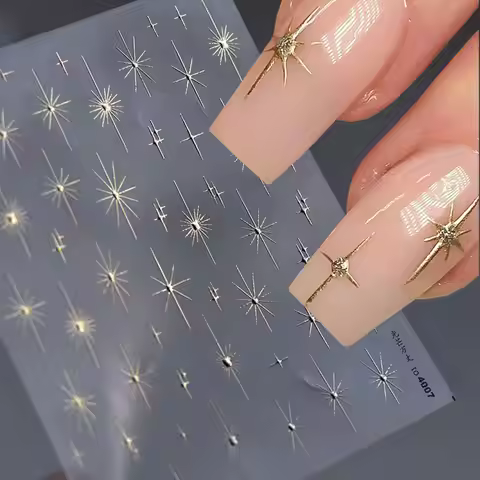 1pcs Sparkle 5D Embossed Star Nail Sticker Metallic Silver Starlight Nail Decals 8*10cm Adhesive Man