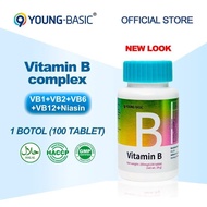 【NEW LOOK】9YOUNG-BASIC Vitamin B Complex, 1 Botol 100 tablet, Supplement B1, B2, B6, B12, Niacin，Bio