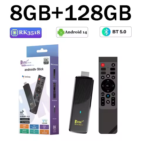 TV Stick TV98 ATV X10 New Media Player Android 14 HD 8K Smart IPTV 8GB RAM 128GB ROM Voice Dual WIFI