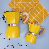 มอคคพอท อลูมิเนียม อิตาเลี่ยน สีเหลือง  Moka Espresso เครื่องชงกาแฟ Percolator Stove Top Pot 150 / 300ML