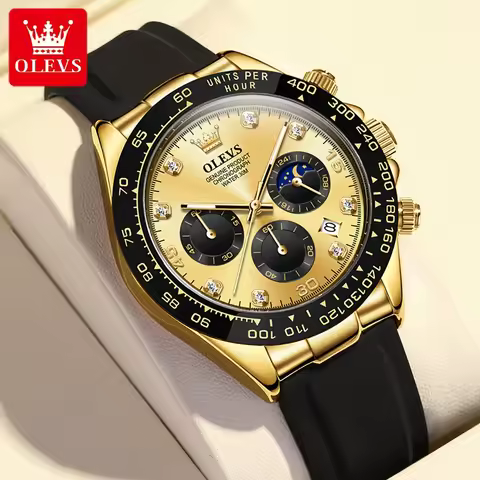 OLEVS 2875 Sport Quartz Watch for Men Original Silicone Strap Chronograph Calendar Waterproof Moon P