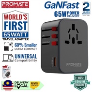 PROMATE TripMate-GaN65 - GaNFast™ Travel Adapter with 65W Power Delivery Dual USB-C & 30W QC3.0