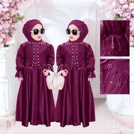Gamis Pesta Couple Ibu Dan Anak Slavina Dress Muslim Satin Velvet Mix Tulle Bordir Mutiara Gamis Ser