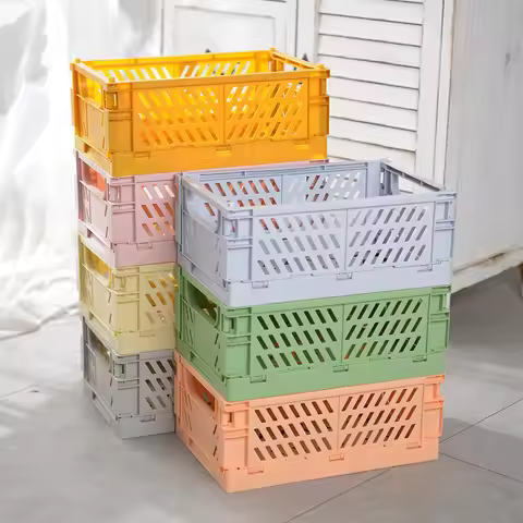 Collapsible Crate Plastic Folding Storage Box Basket Utility Cosmetic Container Desktop Holder Home