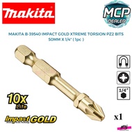 MAKITA B-39540 PZ.2 x 50mm 1/4'' Hex Shank Impact Gold Torsion Phillips Magnetic Screwdriver Bits ( 