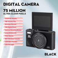 5K Digital Camera 75MP CCD 180°Flip Screen 18X Auto Zoom Portable Selfile Camera Small 4K HD Video C