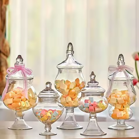 European-style Glass Candy Jars Transparent Glass Storage Jars Transparent Candy Jars Storage Suppli