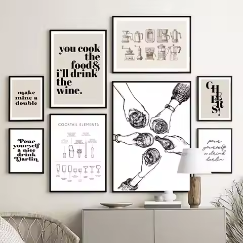 Kitchen Print You Cook The Food I Will Drink The Wine Cocktail Cheers Wall Art Canvas Posters Modern