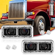 Headlight Housing Base with Chrome Dual Headlight Bezel Compatible with Kenworth T400 T600 T800 W900