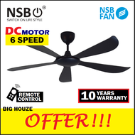 NSB RIA 56 inch DC Motor Ceiling Fan 6 SPEED with Remote Control 5 Blades RIA-5B (10 Years Warranty)