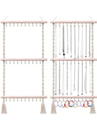 1入量鉤編項鍊掛架，30掛鉤壁掛飾品展示架，適用於流蘇項鍊、手鐲、耳環