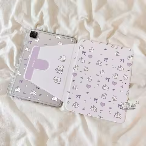 Cartoon Purple Bow Rabbit Rotate Foid iPad Case For iPad Pro 12.9in Air7 10th 11th iPad Pro 11 13in 