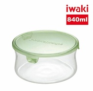 【iwaki】電鍋、微波爐、皆適用 日本耐熱玻璃圓形微波保鮮盒840ml(綠色)(原廠總代理)