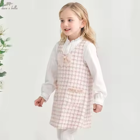 Dave Bella Girls Sleeveless Vest Princess Dress Spring Autumn Winter Plaid Tank Dress Children Party