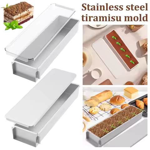 Stainless steel/acrylic tiramisu mold with lid non stick cheesecake pot rectangular cake pot detacha