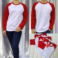 MERAH Red and White Combination Reglan T-Shirt - White and Red Long Sleeve Reglan T-Shirt - Plain Re