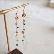 夜空天然堇青石agete風長墜手工耳環