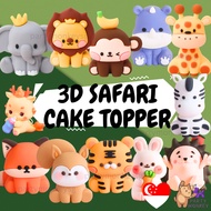 [SG Seller] Baby Safari Animal Cake Topper Party Hat Cakes Decoration Forest Safari 3D Animals Happy