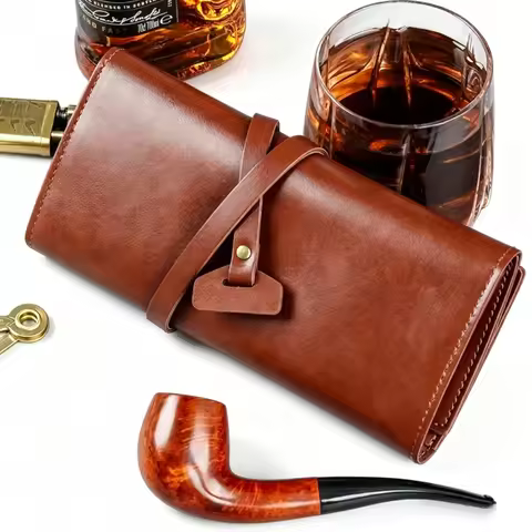 Multifunctional Portable Tobacco Pipe Bag PU Leather Foldable Tobacco Pouch Storage Bag for Pipe Smo