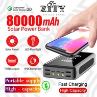 ZITY Wireless Charging 80000mAh Power Bank Solar Portable Phone Charging External Fast Charger LED L