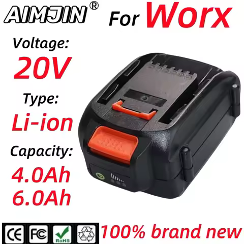 For WORX WA3520 6000mAh Li-ion Battery New For WORX WA3525 20v Replacement For WORX WA3511 WA3512 WA