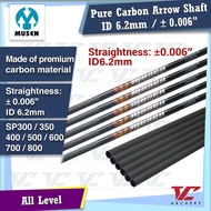 V Club Archery Musen Pure Carbon Arrow Shaft - ID6.2mm - Straightness 0.006" - SP300-SP800