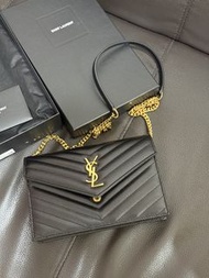YSL Monogram Envelope Chain Wallet 黑色 金鏈