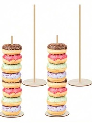 4入組，亮面圓環狀壓克力甜甜圈架，木製甜點展示架，可用於甜點桌，甜甜圈架，婚禮生日派對等