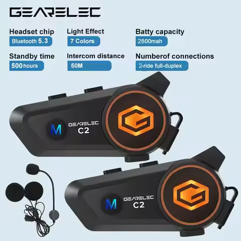 GEARELEC C2 Motorcycle Helmet 5.3 Bluetooth Intercom Headset 50m 2-Rider IP67 Waterproof BT Wireless