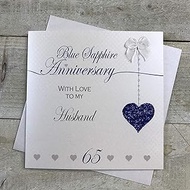 WHITE COTTON CARDS Blue Sapphire 65th Wedding Anniversary Card Handmade 65th Wedding Anniversary Car