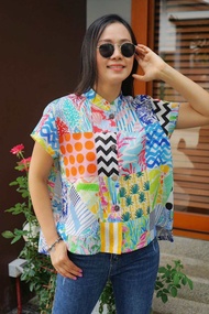  5th Jan เสื้อเชิ้ต คอจีน แขนสั้น กระดุมผ่าหน้า กระเป๋าแปะหน้าล่าง หน้าสั้น-หลังยาว ผ้าลินินแท้ 100